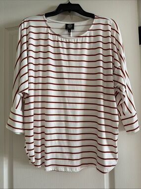 bobeau White Tunic Top with Rust Stripes